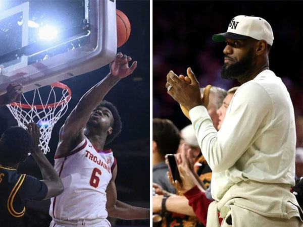 Disaksikan oleh sang ayah LeBron dan seluruh keluarganya, Bronny James tampil luar biasa meski hanya bermain 16 menit, termasuk sebuah blok sensasional. (Foto: Yahoo Sports)