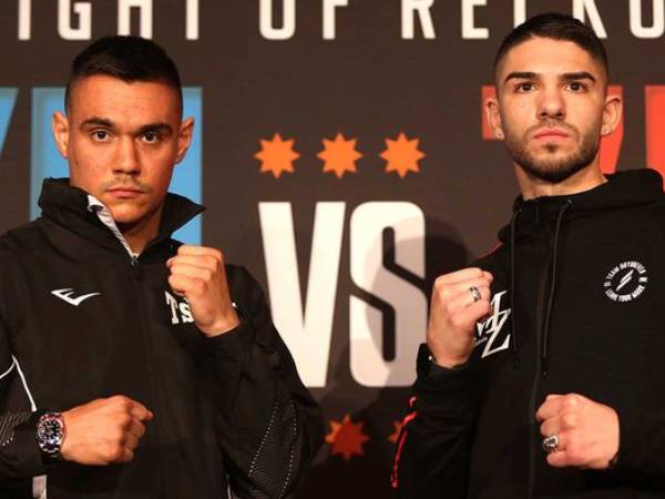 Michael Zerafa (kanan) dan Tim Tszyu. (Foto: Ring TV)