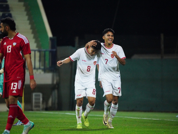 Pemain timnas Indonesia U-23, Witan Sulaeman usai membobol gawang UEA