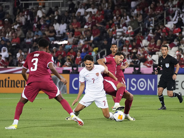 Gelandang timnas Indonesia U-23, Marselino Ferdinan di laga kontra Qatar U-23