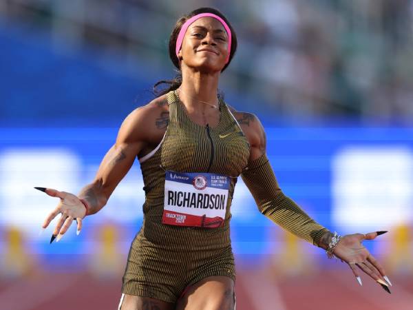 Sha'Carri Richardson memenangkan final 100 meter dalam seleksi tim AS pada hari Sabtu (22/6) dalam waktu 10,71 detik. (Foto: ESPN)