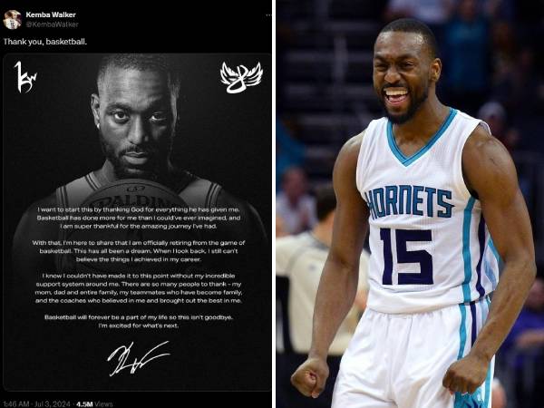 Kemba Walker mengucapkan “Terima kasih, bola basket” dalam pengumuman pengunduran dirinya di media sosial. (Foto: X.com)