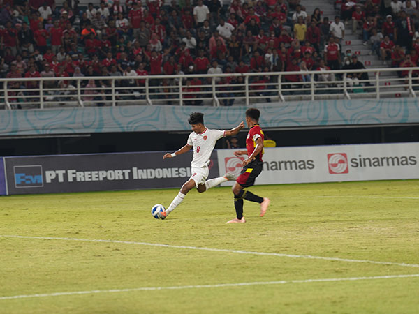 Penyerang timnas Indonesia U-19, Arkhan Kaka di laga kontra Timor Leste U-19