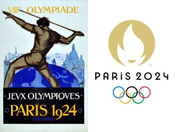 Poster Olimpiade Paris 1924 (kiri) dan Olimpiade Paris 2024. (Foto: Olympics)