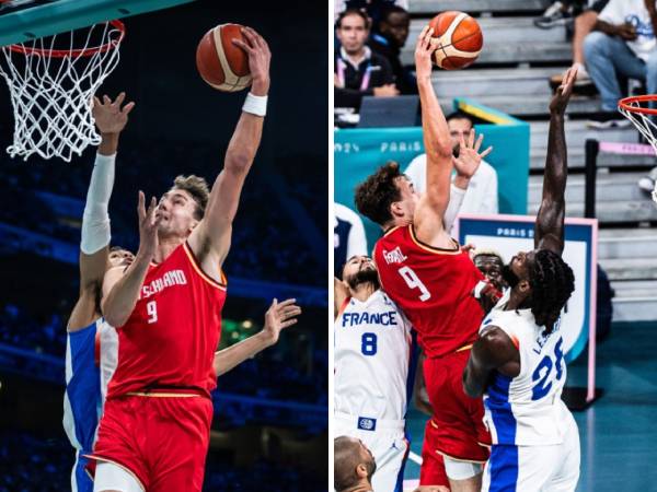 Bintang Jerman Franz Wagner melakukan dua poster dunk luar biasa versus Prancis di Olimpiade Paris pada Jumat (2/8). (Foto: AP)