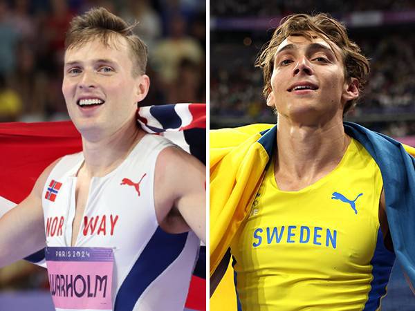 Karsten Warholm (kiri) dan Mondo Duplantis. (Foto: AP)