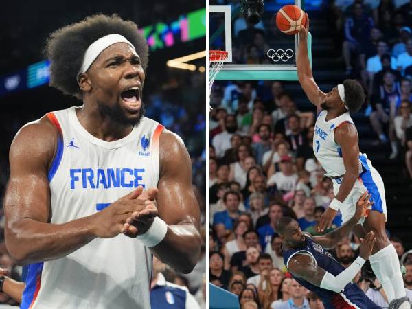 Guerschon Yabusele tampil memukau saat Prancis meraih medali perak di Olimpiade Paris, termasuk poster dunk terhadap LeBron James di final. (Foto: AP)