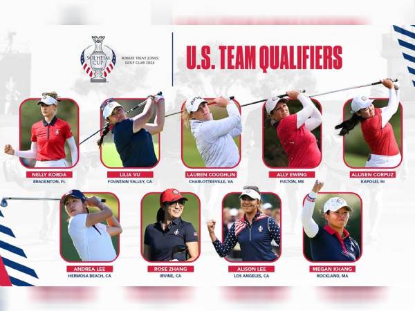 Rose Zhang, Megan Khang, Andrea Lee dan Lauren Coughlin bergabung dengan pegolf nomor satu dunia Nelly Korda di tim AS untuk Solheim Cup tahun ini. (Foto: Solheim Cup)