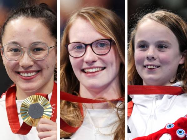 Trio perenang putri Inggris di Paralimpiade Paris: Alice Tai, Becky Redfern dan Iona Winnifrith. (Foto: AP)