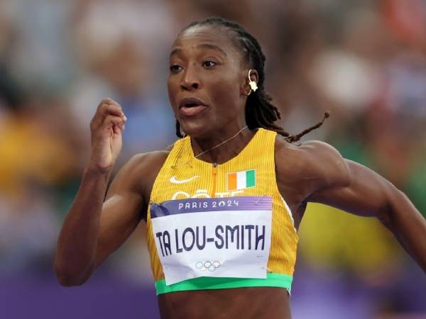 Marie-Josee Ta Lou-Smith beraksi di Olimpiade Paris 2024. (Foto: AP)