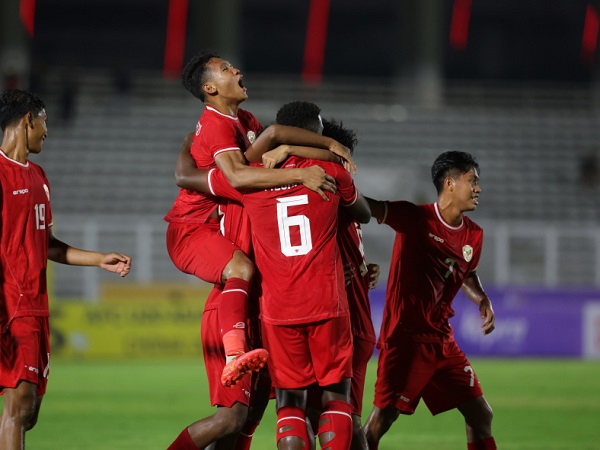 Timnas Indonesia U-20 merayakan gol ke gawang Maladewa