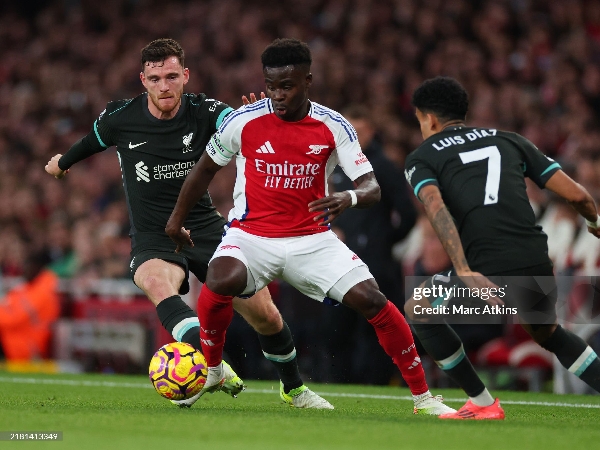 Winger Arsenal, Bukayo Saka, tampil impresif di laga melawan Liverpool