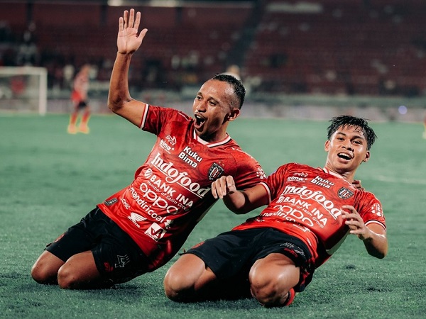 Pemain muda Bali United, Rahmat Arjuna merayakan gol ke gawang Persija Jakarta